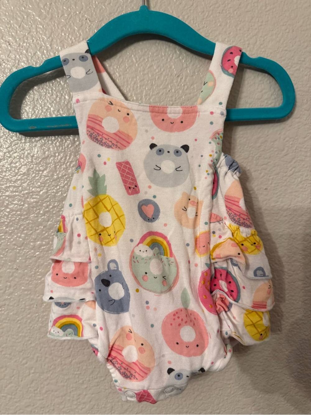 Angel Dear White Romper with Pastel Pink, Yellow & Blue Print